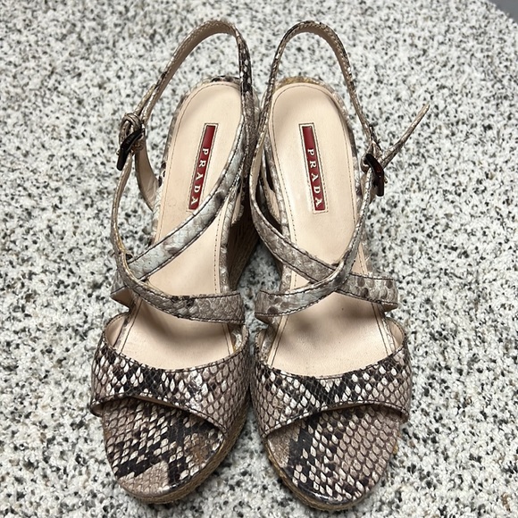 Authentic pre owned python Prada wedges sz 8.5 missing one strap loop see photos - Picture 8 of 8